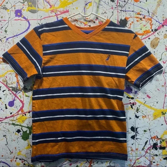 Nautica Striped V-Neck Tee Shirt 🏝 - Picture 1 of 3